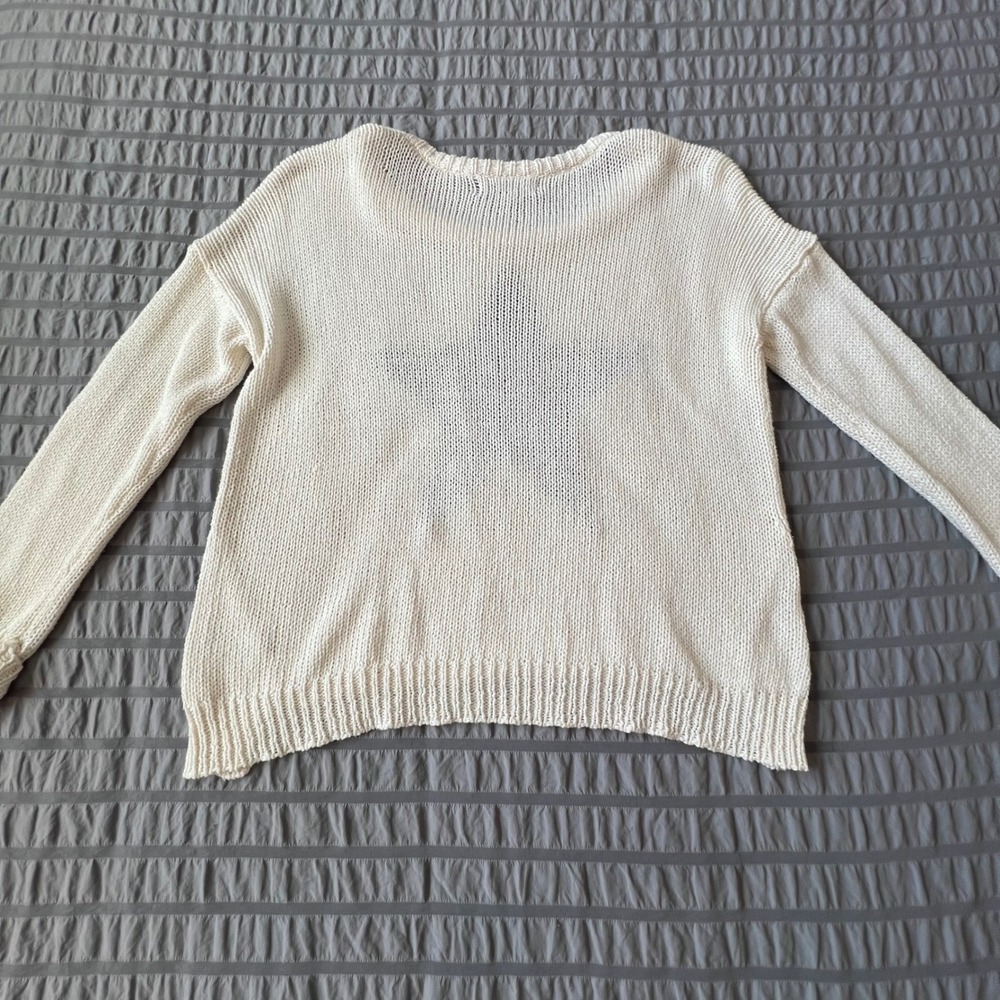 Vintage Havana Black Star Intarsia Knit Sweater White Crew Neck High Low Hem M - Picture 4 of 7